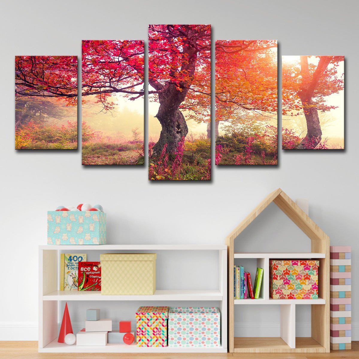 5 Pieces Canvas Art Season Autumn Trees Modern Living Room Large Painting Cloth Wall Art