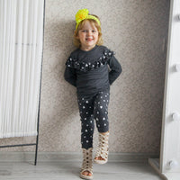 Thumbnail for Sleeve Ruffles art Print Pullover Tops+Pants Outfit 0-4Y