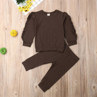 Thumbnail for Newborn Baby Boys Girls Ruffles Jumper Solid Long Sleeve Sweatshirt Tops Pants Infant Kids 2Pcs Outfits Clothes Set Fall Clothes