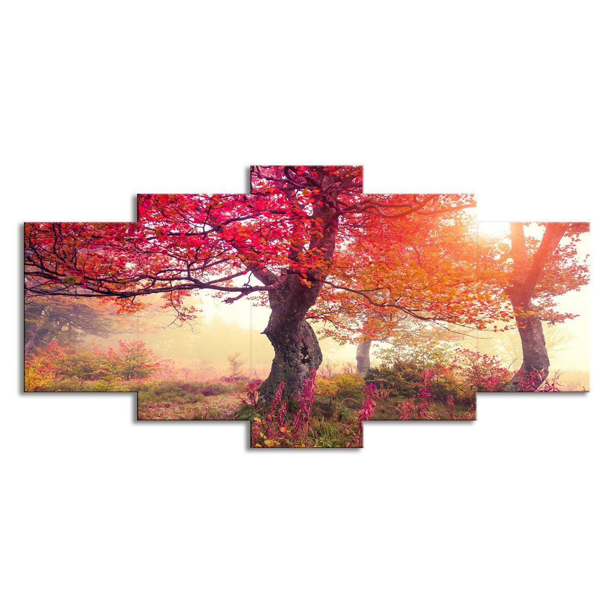 5 Pieces Canvas Art Season Autumn Trees Modern Living Room Large Painting Cloth Wall Art