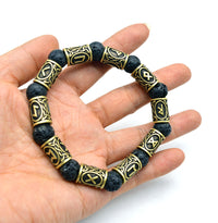 Thumbnail for Asgard Crafted Silver Rune And Black Lava Stone Bracelet